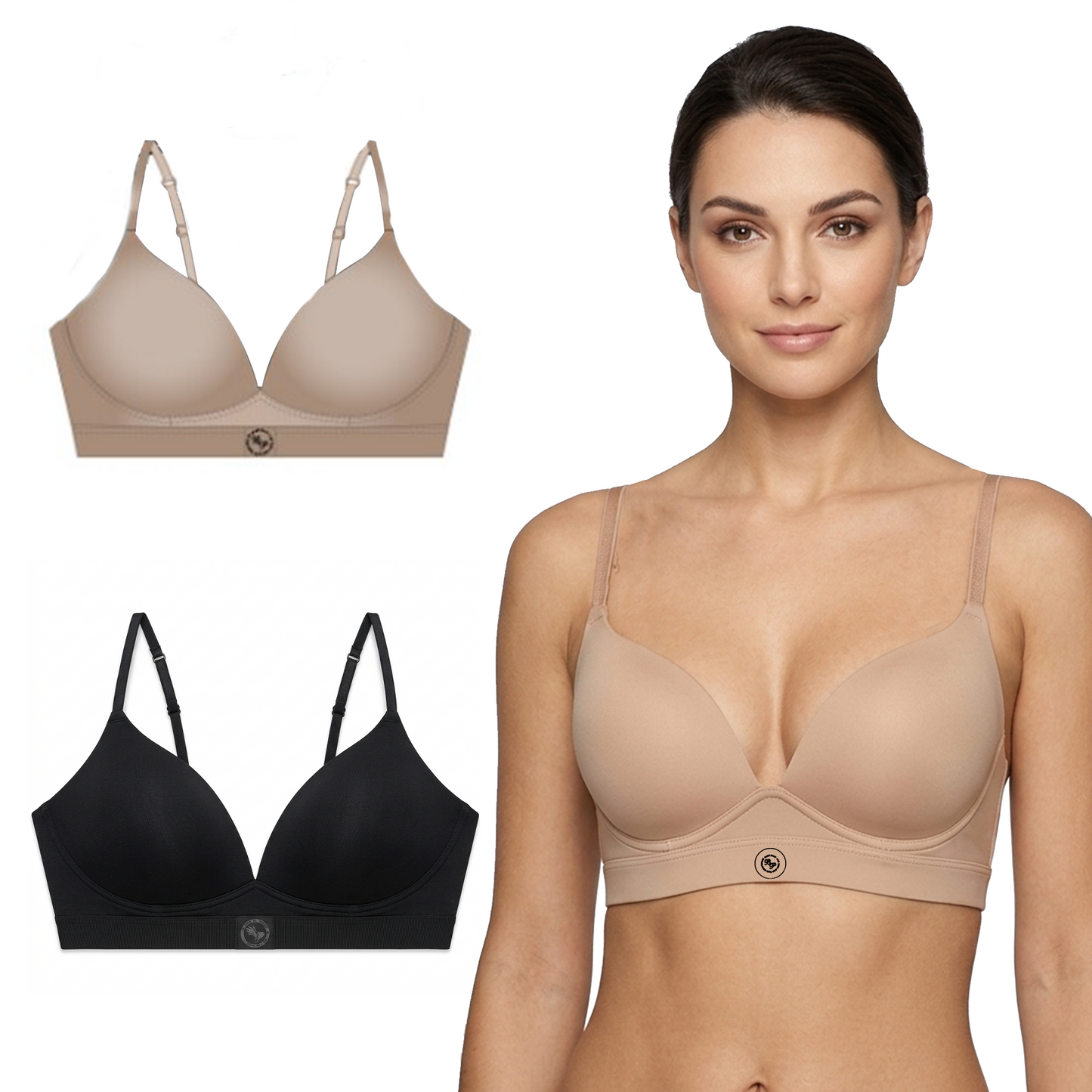 Baby Phat Wire-Free Demi Push-Up Bras 2-Pack | Black & Nude
