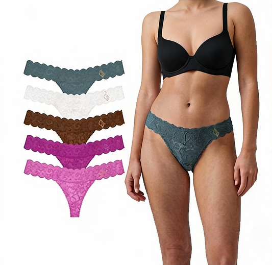 Baby Phat Women's Panties Lace Thong Glitter Logo 5 Pack
