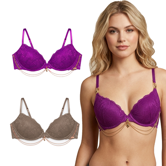 Baby Phat Women’s 2-Pack Sexy Lace Demi Push-Up Bras | Orchid & Coffee
