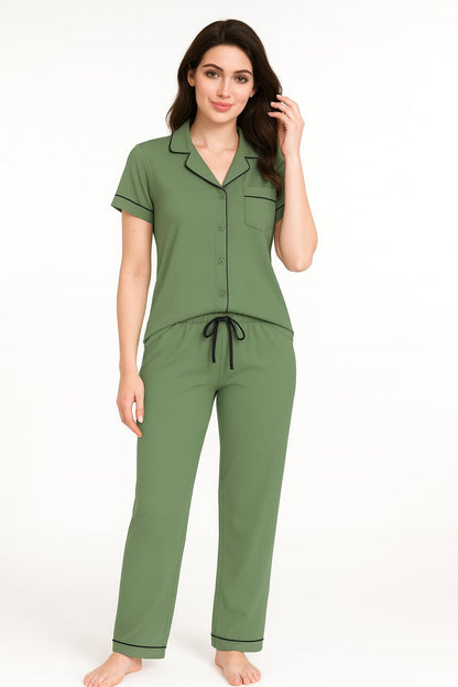 Just One Women's Pajama Short Sleeve Pant Set 2-Pack - Lightweight Soft PJ Sets for Women with Button-Front Top, Elastic Wasitband